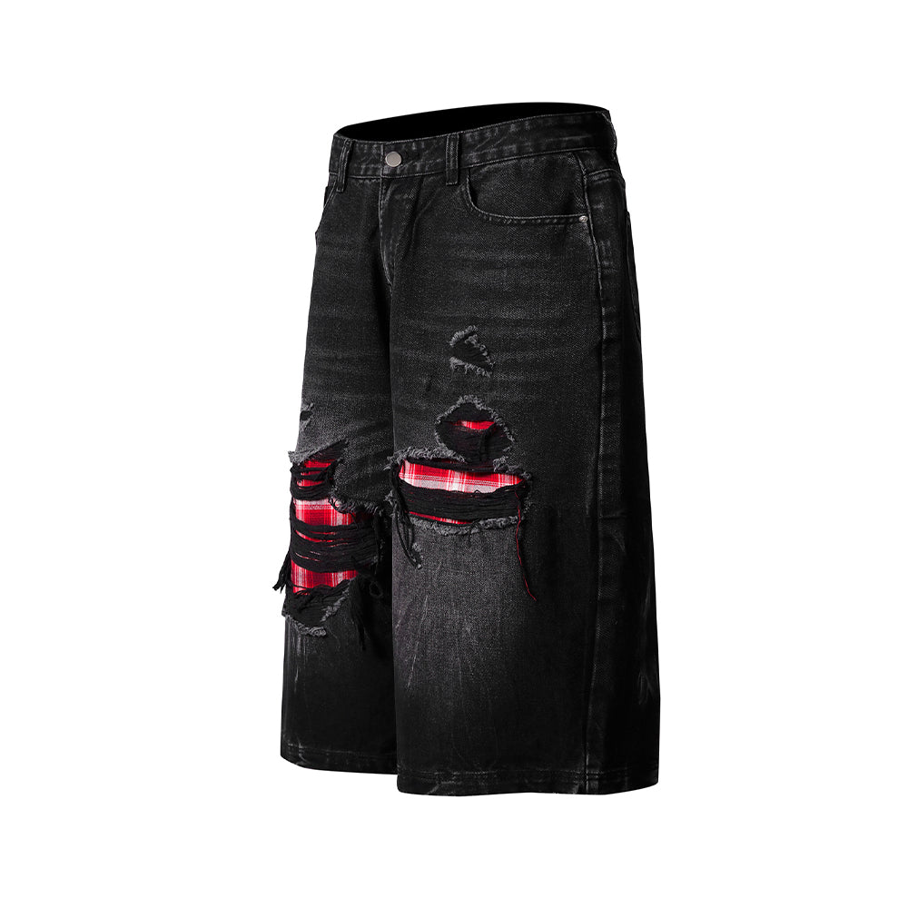Contrast denim shorts