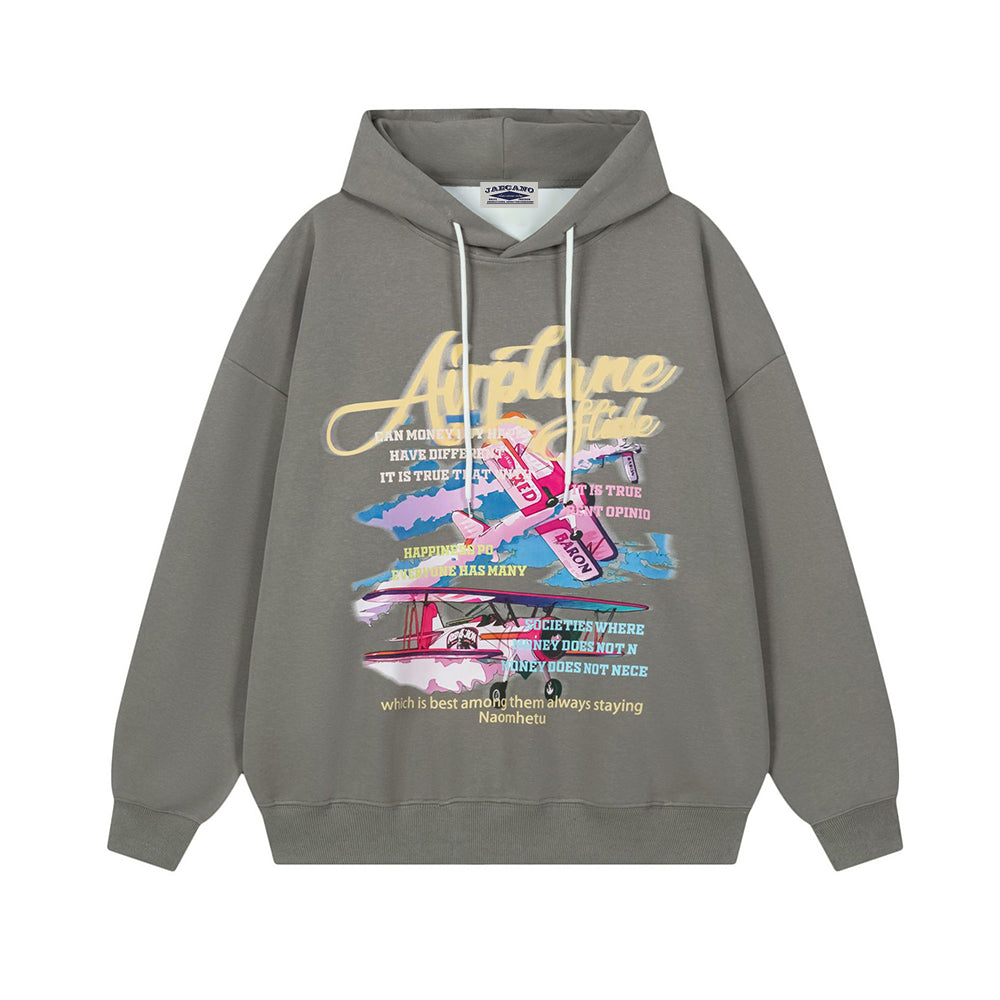 retro airplane print hooded sweatshirt