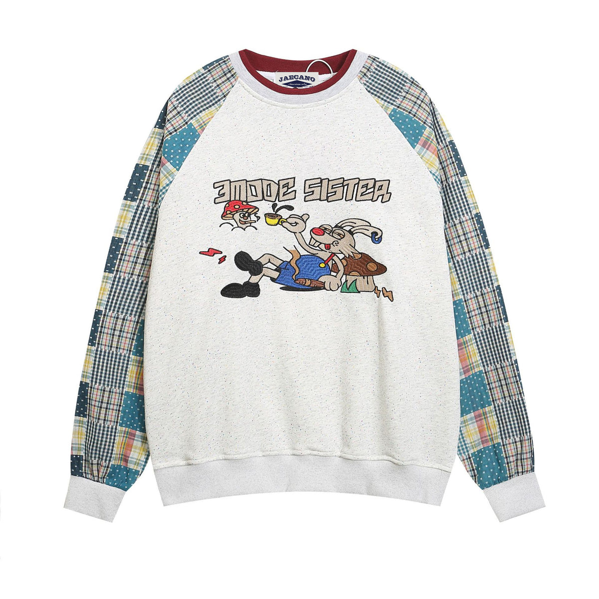 Retro raglan sleeves fun embroidered sweatshirt