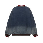 Color-blocked leopard print denim sweatshirt