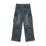 復古做舊工裝牛仔長褲