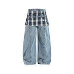 復古拼接小狗長褲