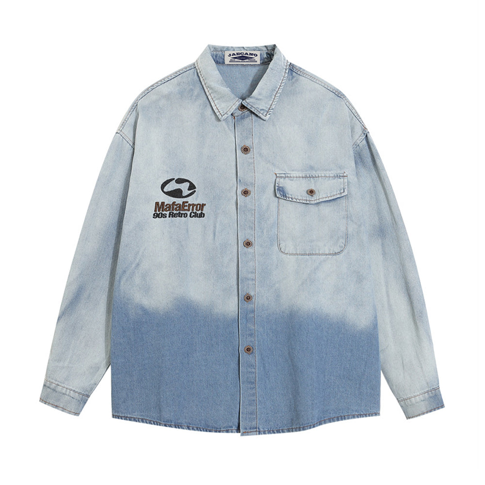 Gradient washed embroidered denim shirt