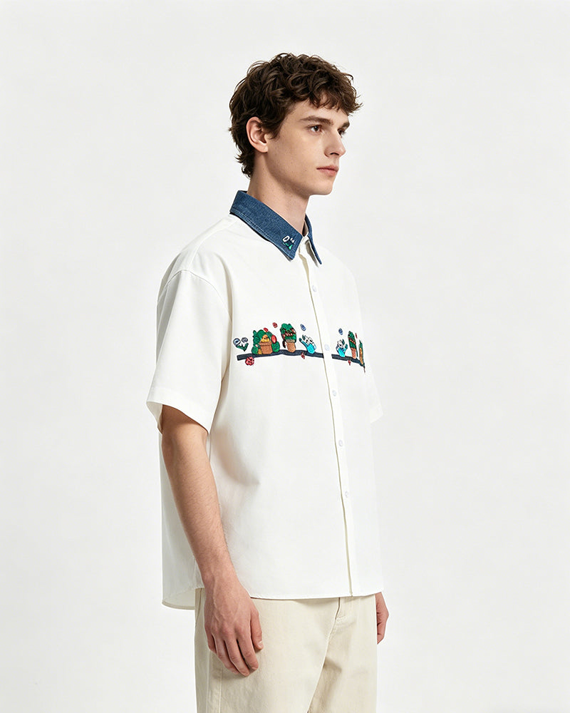 Contrast color stitching cute short sleeve shirt
