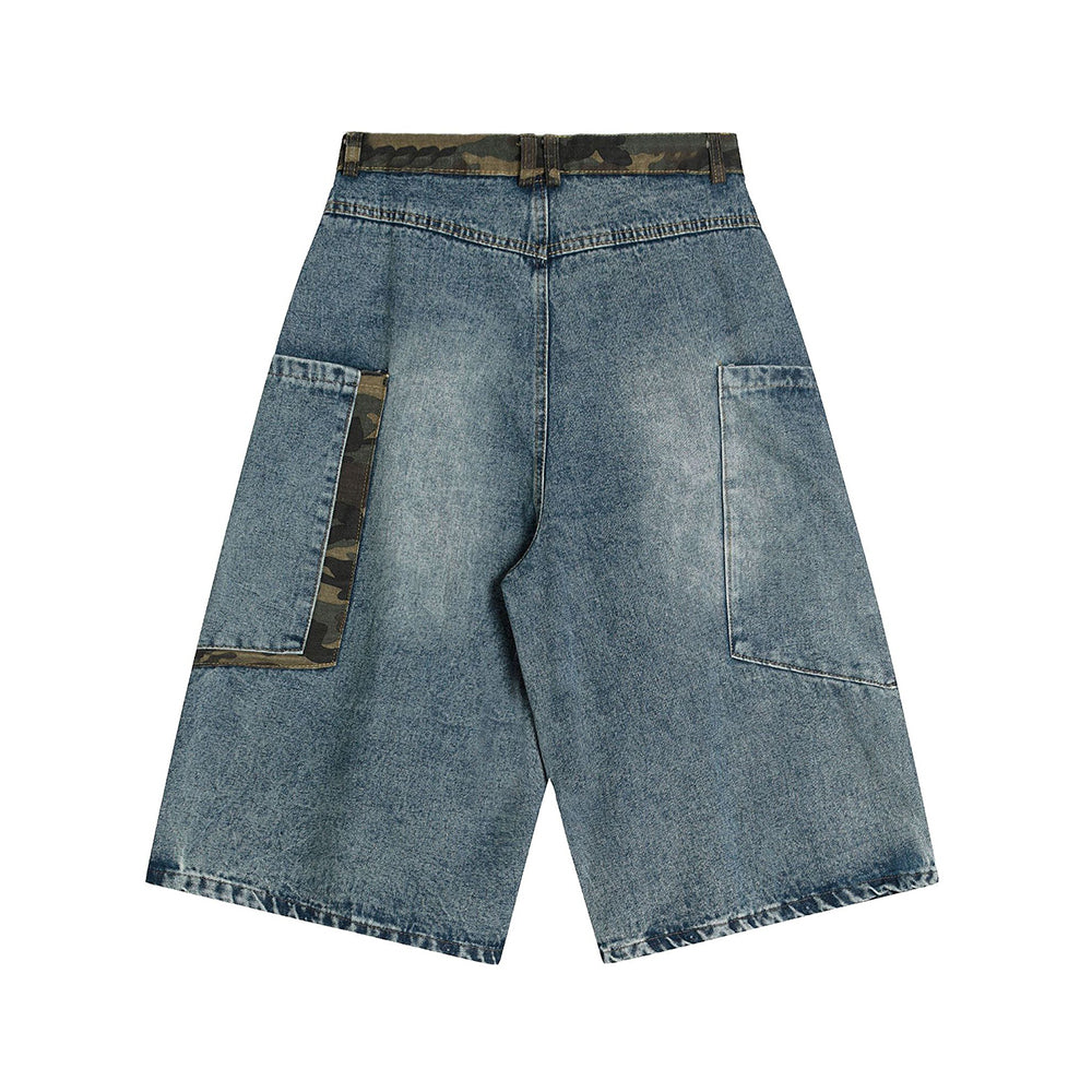 Washed denim shorts