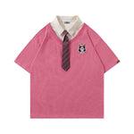 레트로 스티치 폴로 칼라 반소매