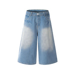 Washed distressed denim cropped shorts