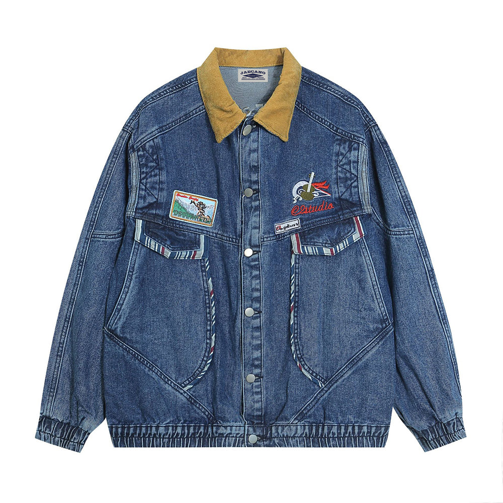 Vintage washed denim lapel jacket