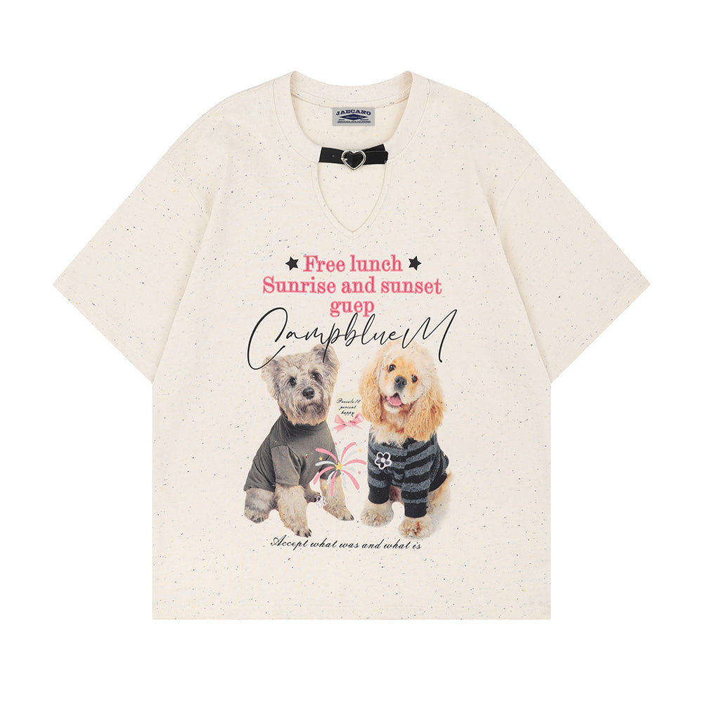 Retro cute puppy short sleeves