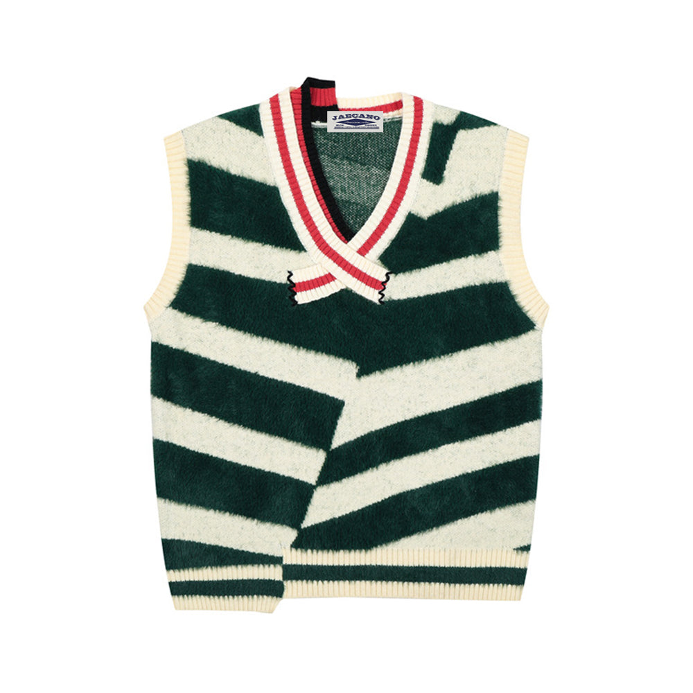 Retro contrast striped V-neck sleeveless sweater