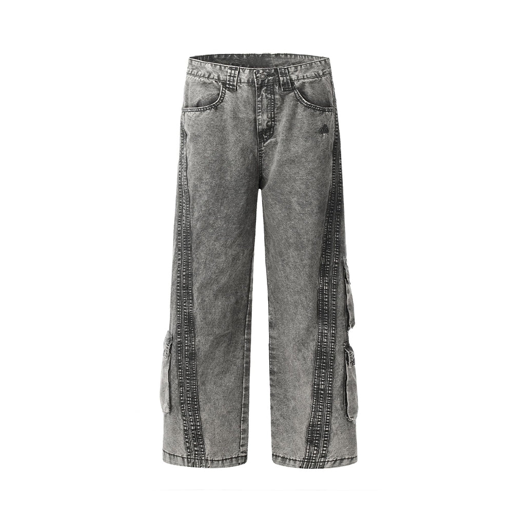 Washed distressed heavy duty jeans