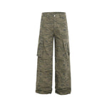 Camouflage multi-pocket straight-leg trousers