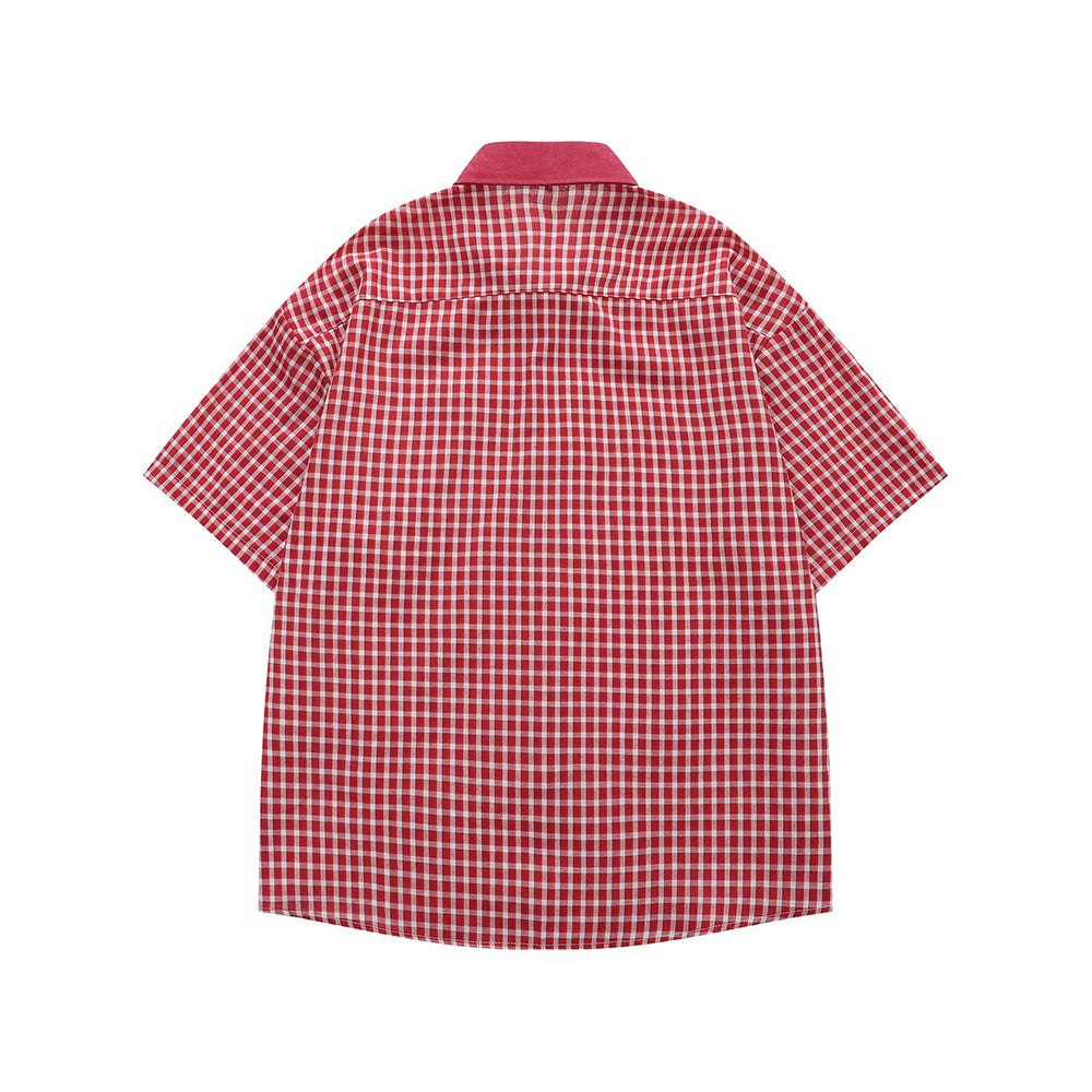 復古格紋短袖襯衫