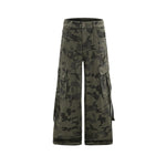 Multi-pocket heavy-duty wide-leg pants