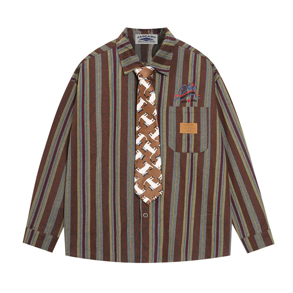 Letter vertical stripe tie long sleeve shirt