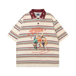 Retro color block striped short sleeves