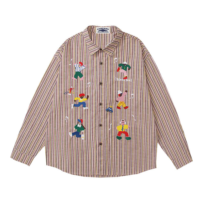 Fun cartoon embroidered striped shirt