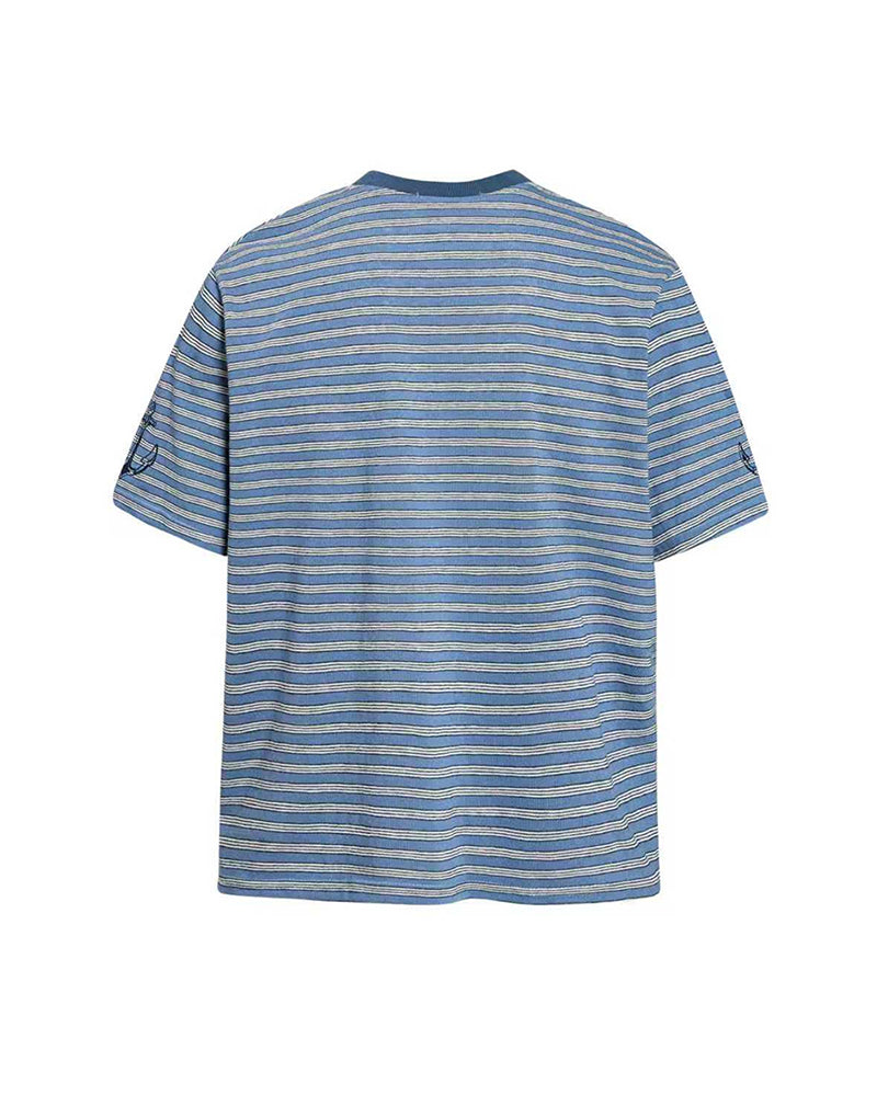 Embroidered striped short-sleeved shirt