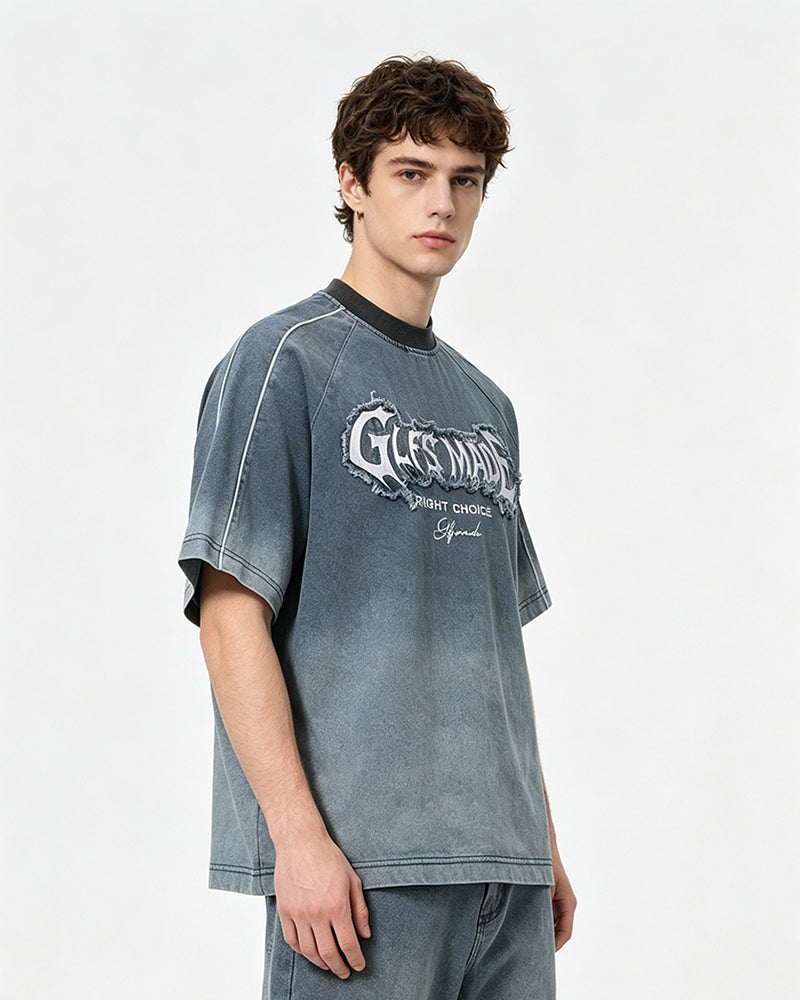 Retro washed denim short-sleeved shirt