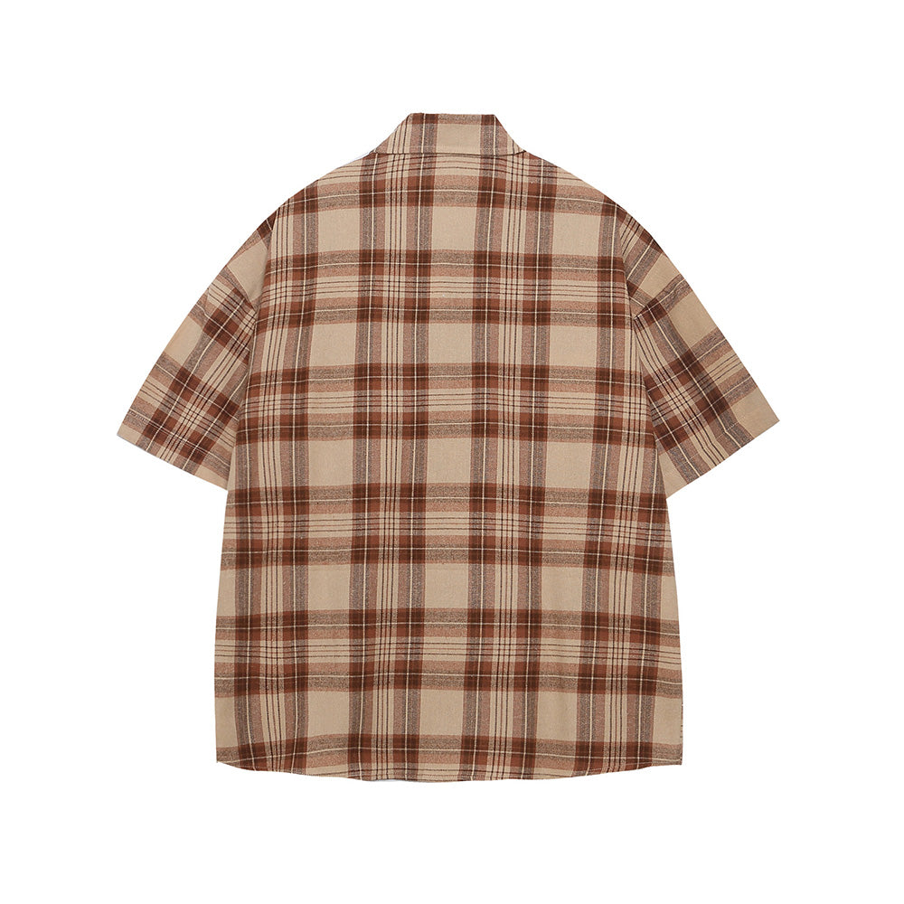 Plaid embroidered short-sleeved shirt