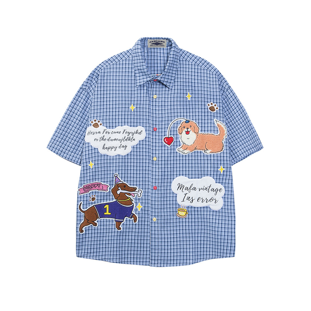 Retro Plaid Cartoon Short Sleeve Shirt