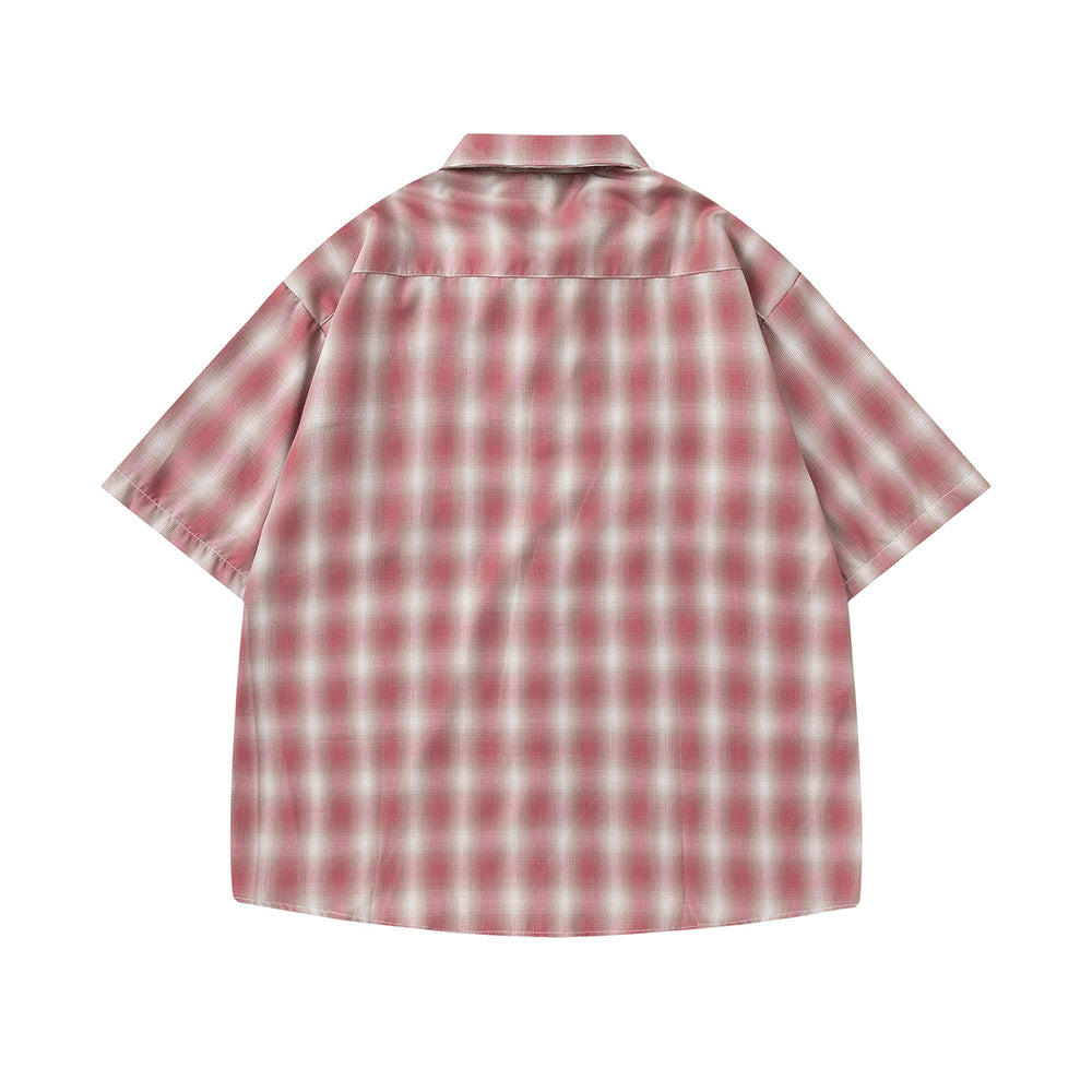 Plaid Lapel Short Sleeve Shirt