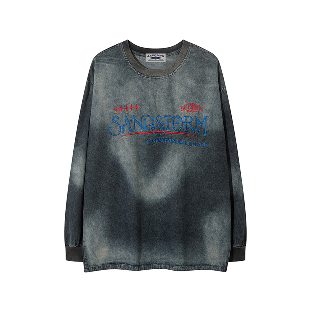 Vintage tie-dye embroidered denim sweatshirt