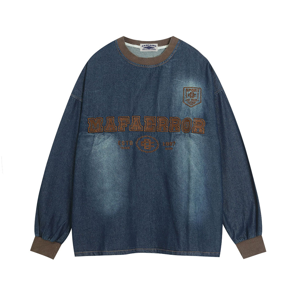 Vintage letter embroidered denim long sleeves