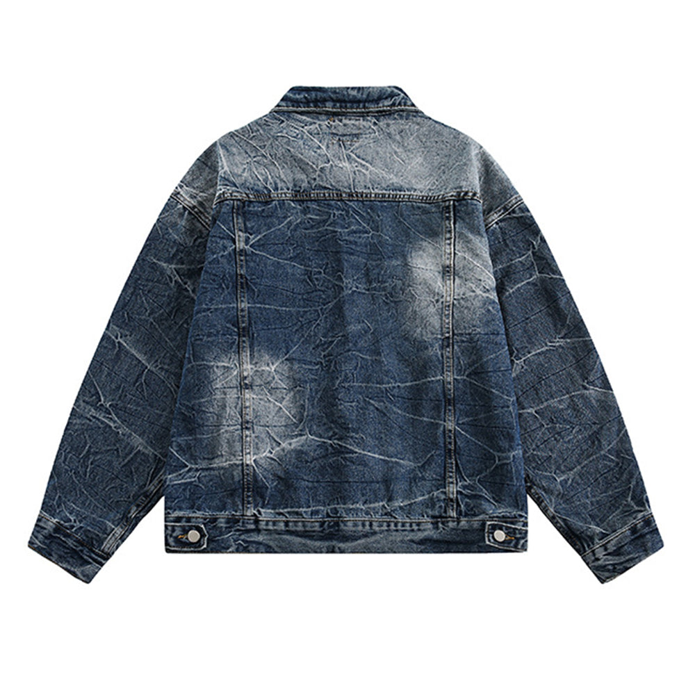 Distressed lapel denim jacket