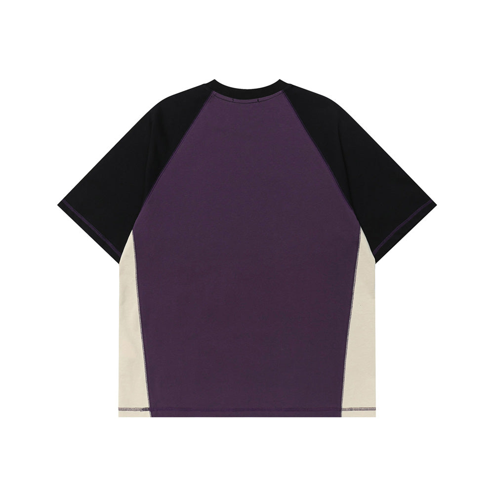 Retro contrast color block short sleeves