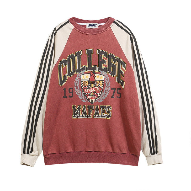 Retro letter print color block sweatshirt