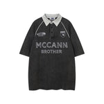 Retro distressed washed lapel short sleeves