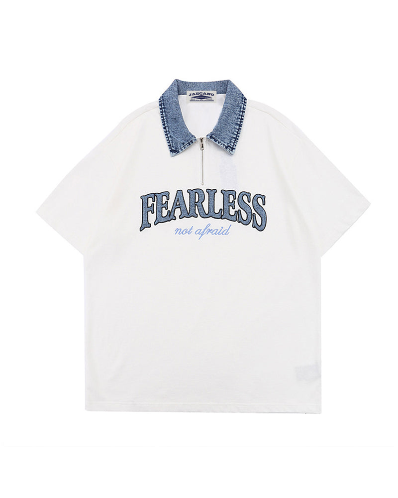 American retro lapel zipper short sleeves