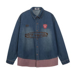 Spliced ​​fake two piece denim shirt