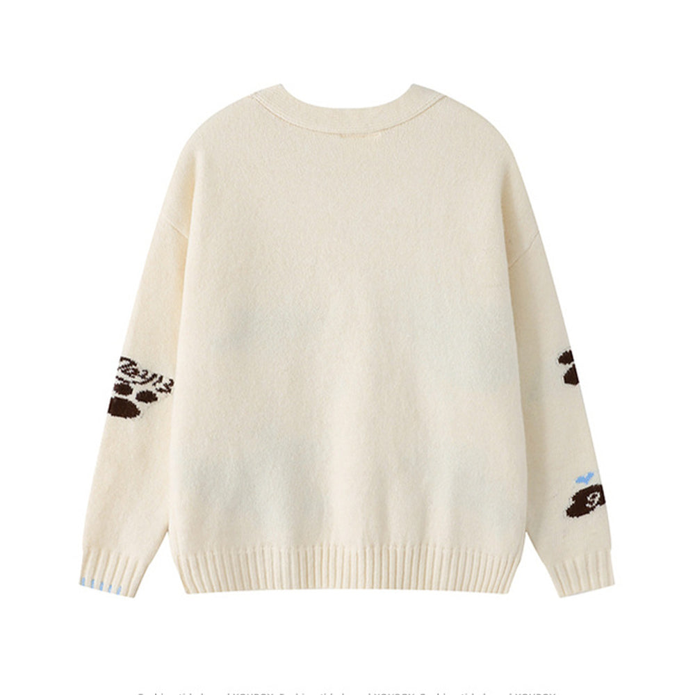 V넥 자카드 스웨터