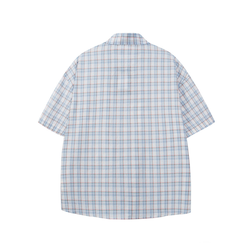 Plaid embroidered short-sleeved shirt