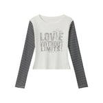 Fake two-piece striped long sleeves