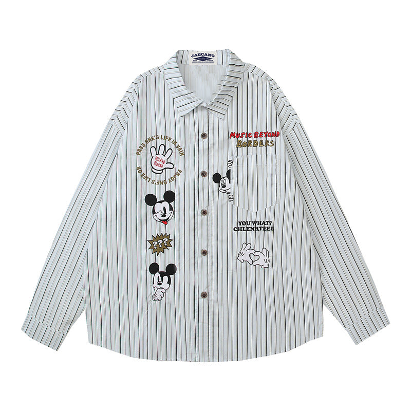 vertical striped cartoon embroidered shirt