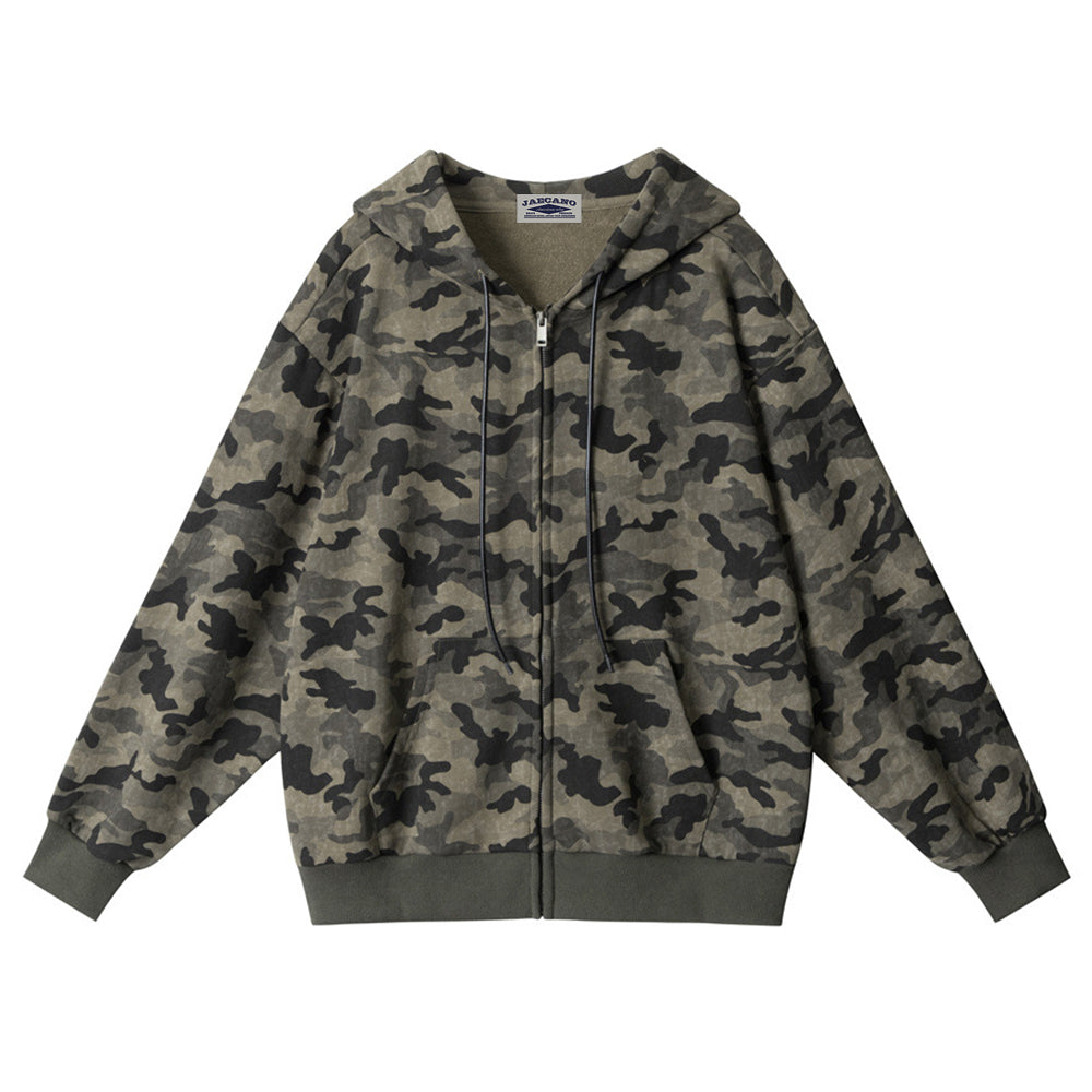 Retro camouflage hooded jacket