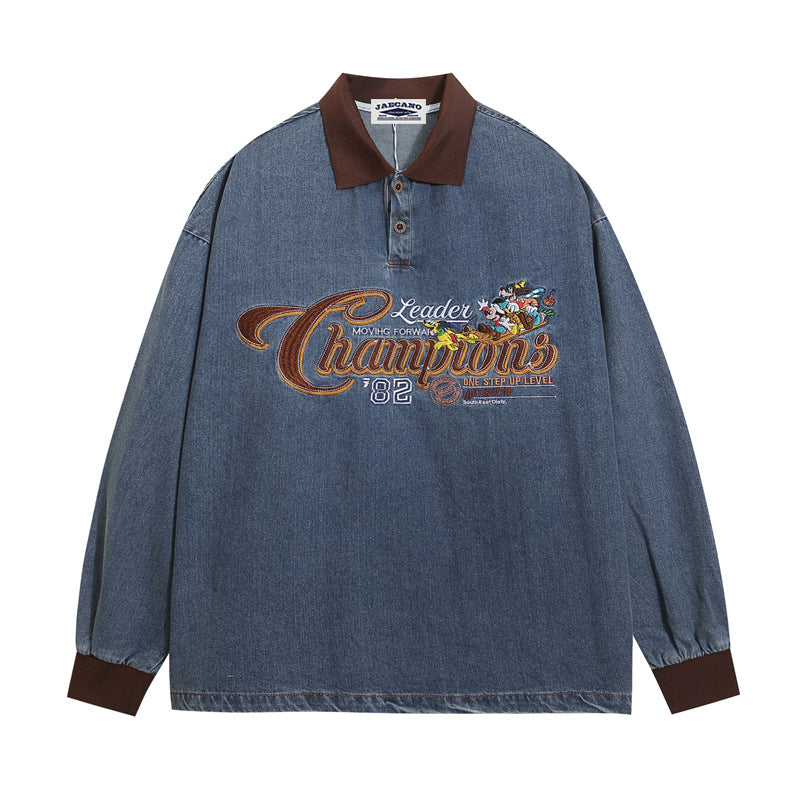 Fun cartoon embroidered denim long sleeves