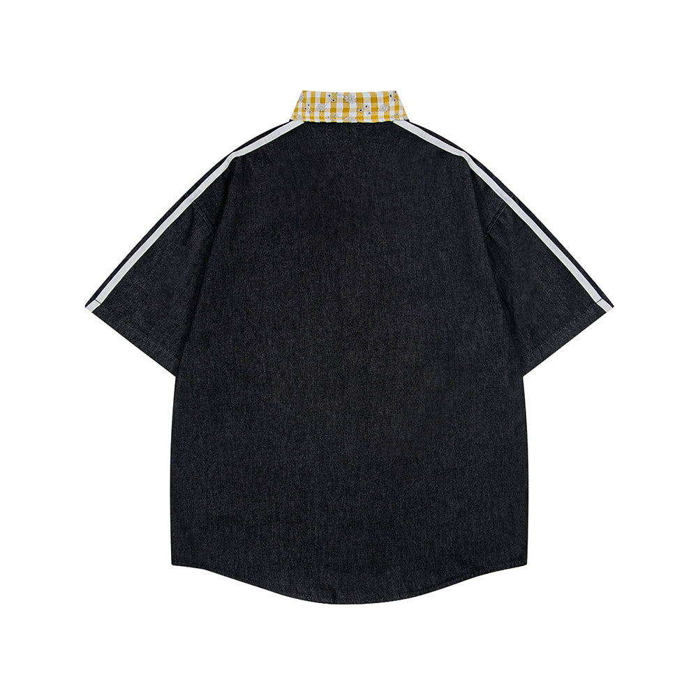 格紋做舊短袖襯衫