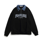 美式復古版拉鏈牛仔翻領衛衣