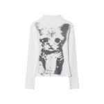 Retro cat print top (women's style)