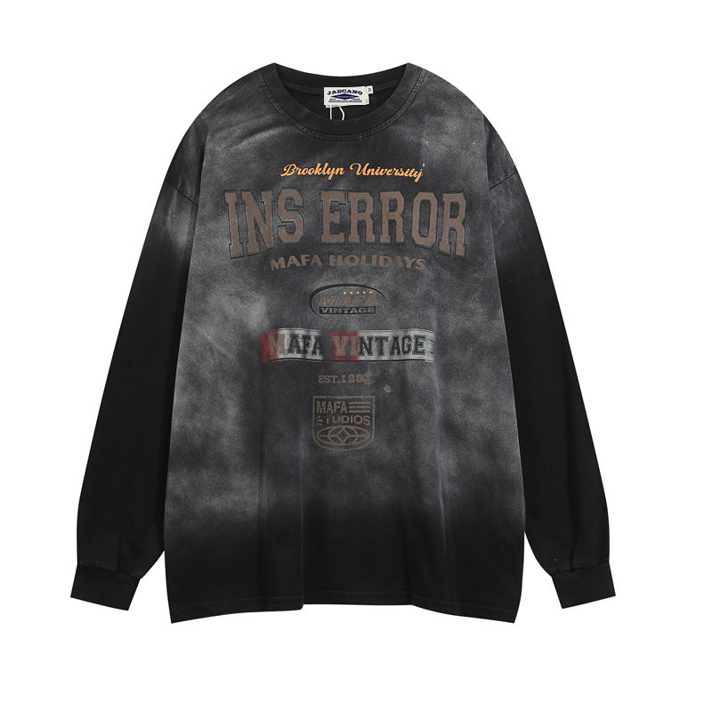 Retro distressed round neck printed sweatshirt