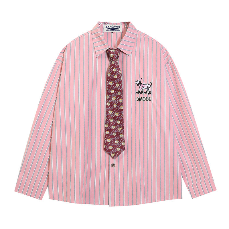 Dalmatian embroidered tie striped shirt