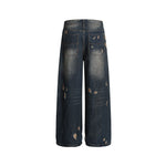 Washed distressed denim trousers