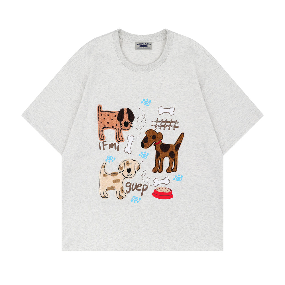 Vintage Towel Embroidery Puppy Short Sleeve