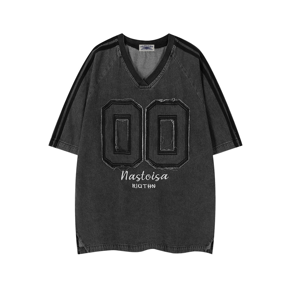Washed denim short sleeves