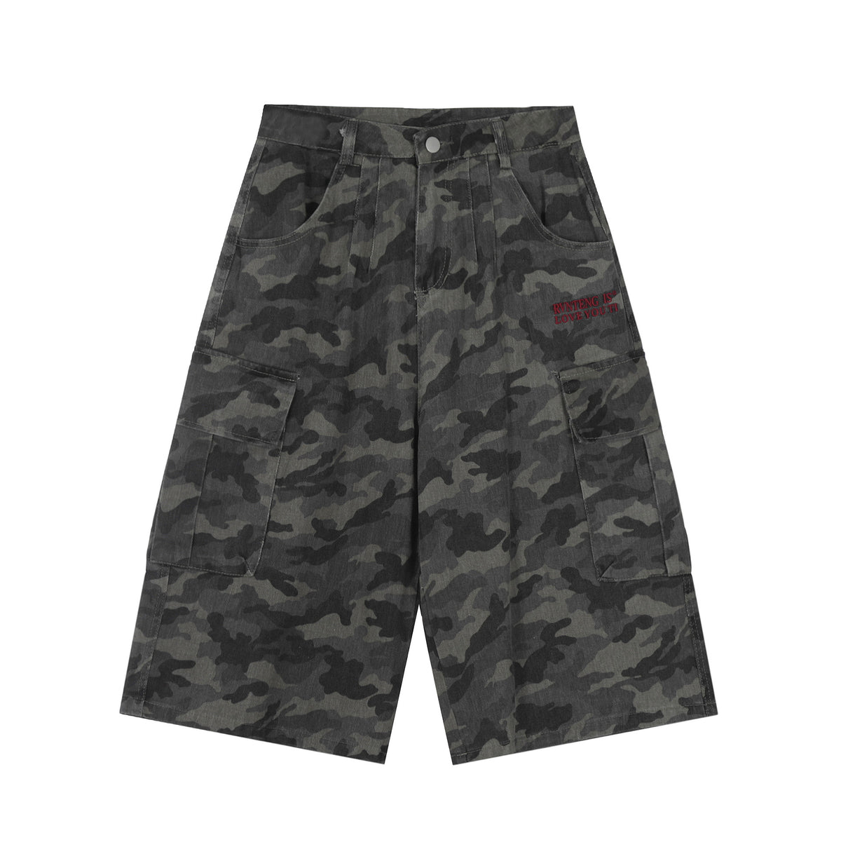 Washed camouflage cargo shorts