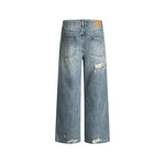 Distressed washed straight jeans